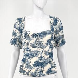 Reformation Delevan Pastoral Print Puff Sleeve Top Women’s Size 4 Sweetheart
